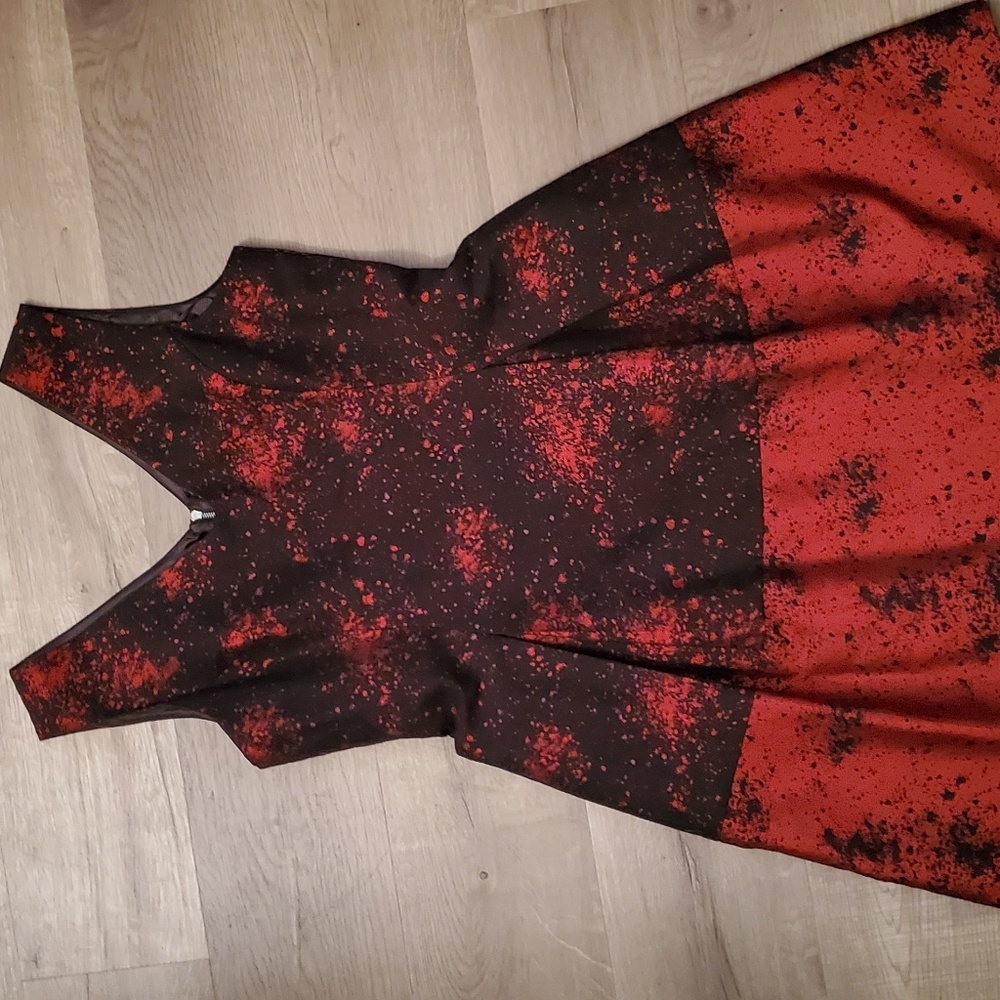 V Neck Black & Metallic Red Maia Dress